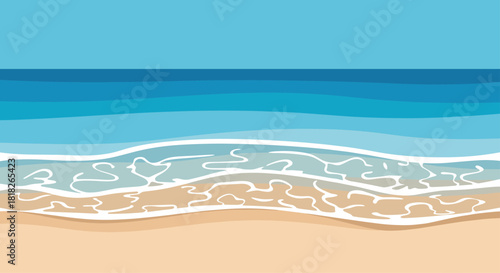 A simple and serene illustration of a beautiful beach scene with blue ocean waves gently washing over the golden sand.