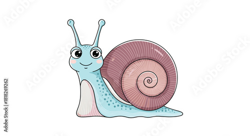 Adorable and detailed cartoon snail character with big friendly eyes and a colorful shell isolated on a white background.