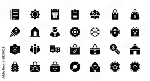 Shopping bag document gear people money star shop list home manager icon element vector design set