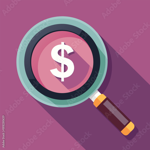 Magnifying glass over dollar sign, concept for finance and searching money