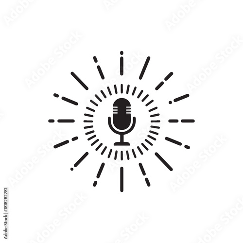 Solid microphone icon inside circular radiating lines indicating active signal broadcast.
