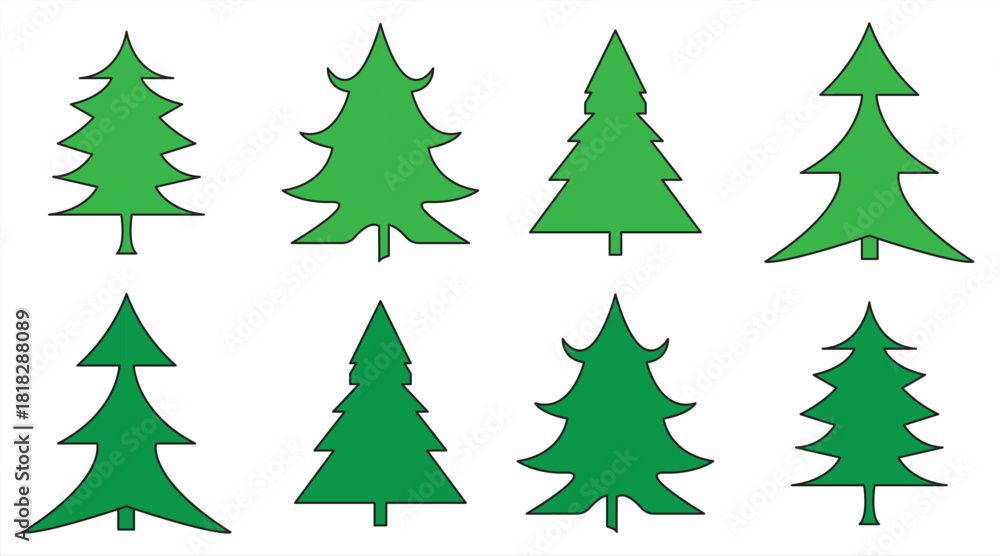 Obraz premium Christmas Tree Icon Set, with various shapes, Fir Tree Vector Illustration isolated on white background.