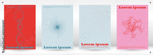 Set of Minimal Vector Page Design with Circles and Wave Lines. Minimalistic Background with Motion Lines. Good for Business Template or Nightlife Placard. Swiss Style.