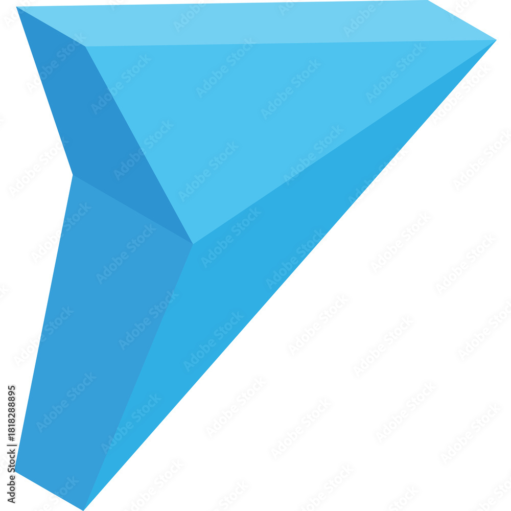 Fototapeta premium Abstract Geometric Shape in Bright Cyan Blue Floating Isolated on a Transparent Background Representing Direction or Navigation Symbol