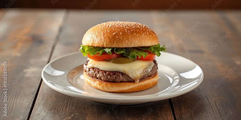 custom made wallpaper toronto digitalPlate featuring a cheeseburger with melted mozzarella cheese emphasizing processed meat health considerations, World Food Day