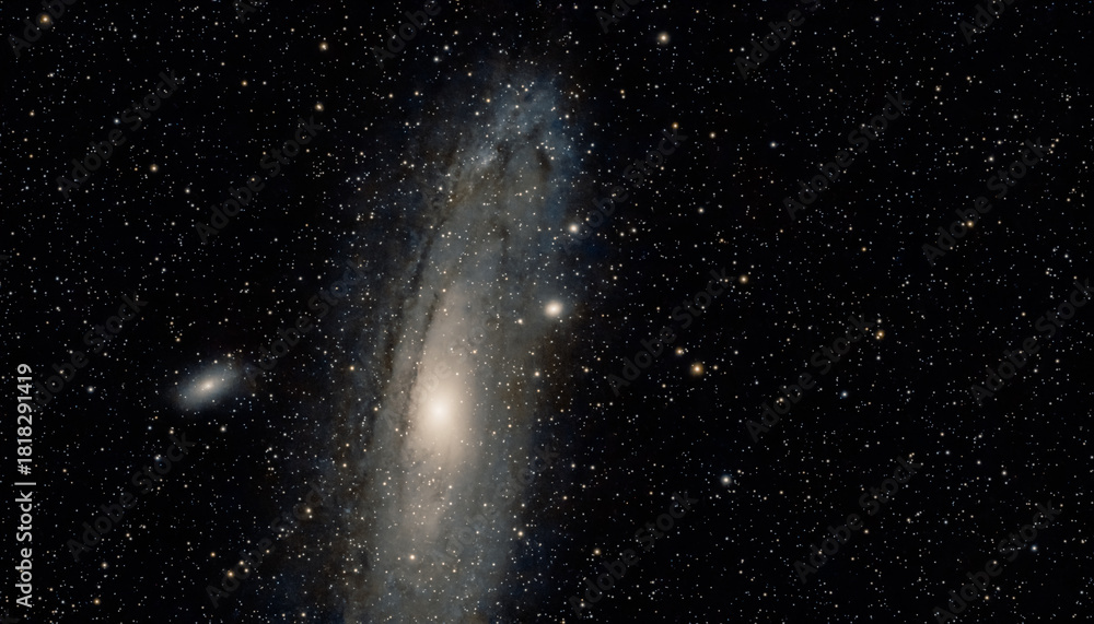 Obraz premium A stunning high-resolution photograph of the Andromeda Galaxy (M31), showcasing its magnificent spiral arms, glowing galactic core, and countless surrounding stars