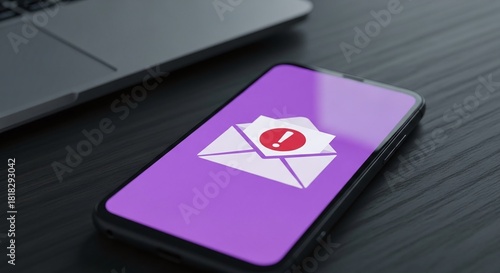 Wallpaper Mural A smartphone displays a new email notification on its screen, placed next to a laptop on a dark wooden desk, symbolizing digital communication and technology Torontodigital.ca