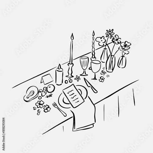 Hand Drawn Wedding Table, Whimsical Wedding Illustration