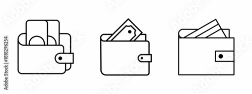 Stock vector. Wallet icons. Black wallet icon set. Wallet elements. Collection of wallet. Vector illustration