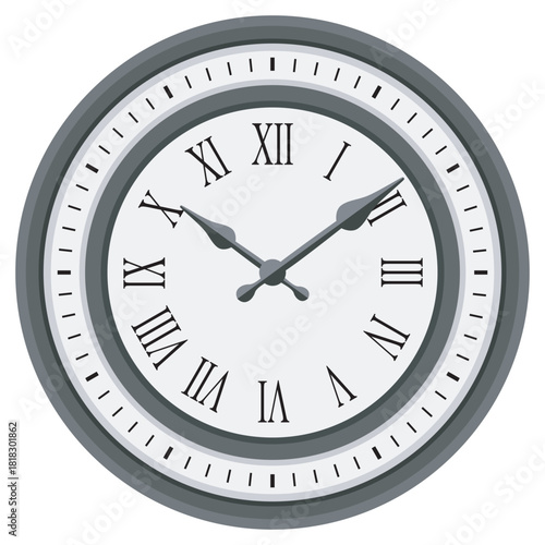 A classic wall clock displaying roman numerals and showing the time