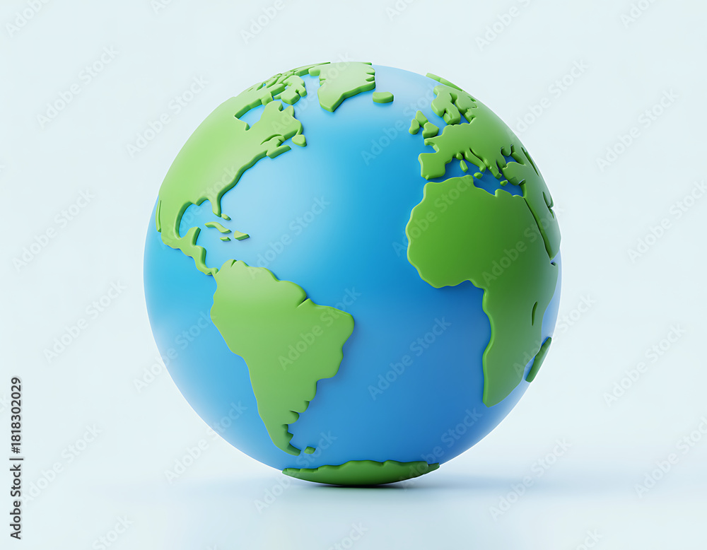 Fototapeta premium Stylized world globe earth land and blue oceans