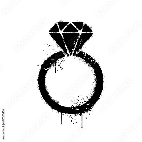 Graffiti spray painted black diamond engagement ring vector design