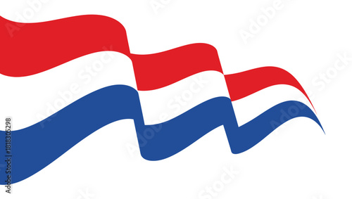  Stylized wavy Netherlands flag in red, white, and blue for Dutch national identity, culture, and heritage design themes