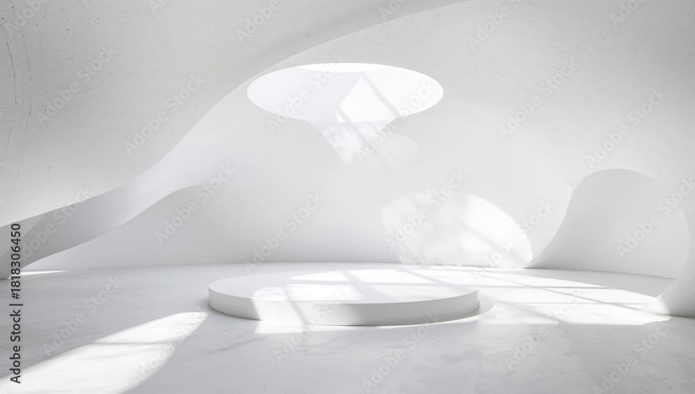 Fototapeta premium Circular white architecture background featuring abstract curved shapes, ideal for layout and design projects