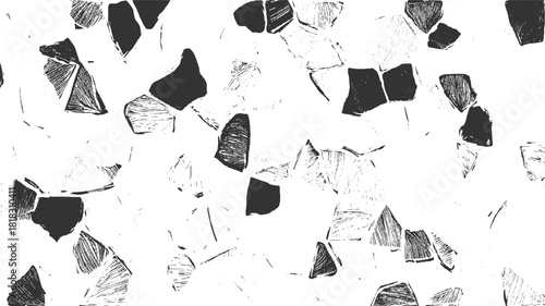Black and white abstract pattern of irregular shapes with hatching texture vector