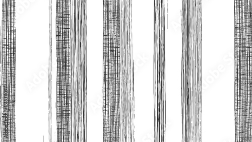 Black and white vertical stripes and crosshatch patterns on white background abstract
