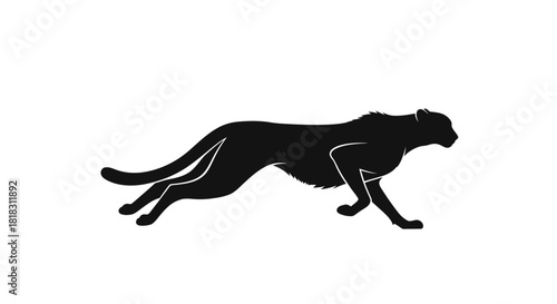 Silhouette of a cheetah in a running pose on a white background.