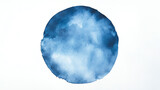 Cool steel blue watercolor circle with subdued washes and calm gradients floating on clean white background