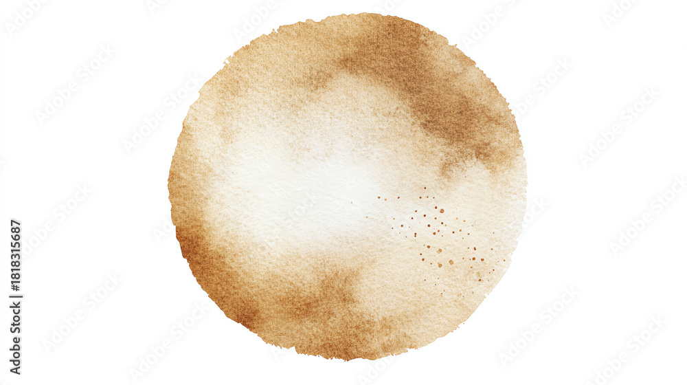 Fototapeta premium Soft sandy beige watercolor circle with natural grainy texture and warm diffusion on clean white background