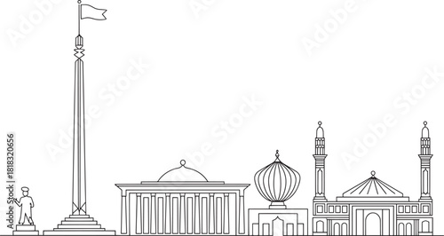 Outline of famous landmarks and monuments in Indonesia including Monas and Istiqlal Mosque