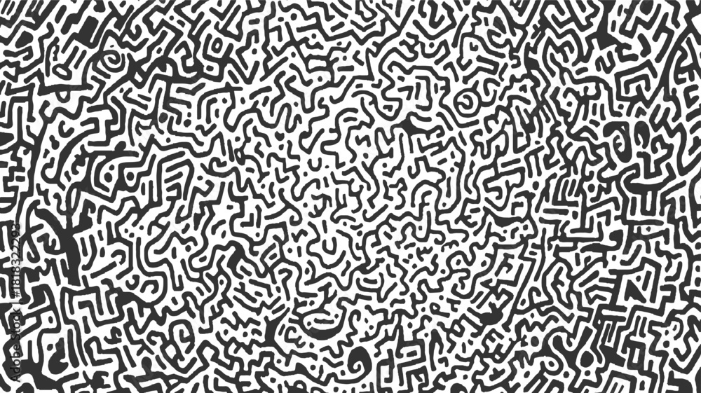 Fototapeta premium Black and white abstract maze pattern with organic shapes and dots vector