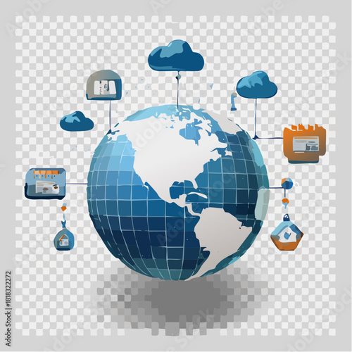 Social network concept of global communication using a laptop computer to connect the world via the internet network