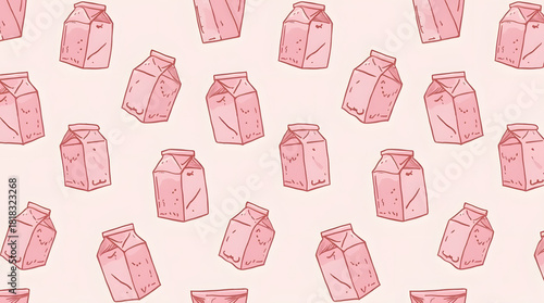 Colorful and fun pattern of illustrated milk cartons in various shades of pink against a soft background.