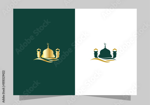 Islamic Icon Logo, Modern Islamic Mosque Logo, Crescent Moon and Star vector design 
