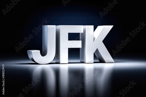 JFK 3D Typography In Metallic White On Dark Background. Modern Glossy Style For Travel, Airport Code And Urban Branding Uses