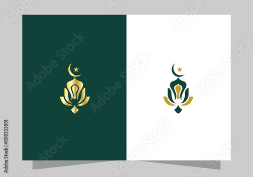 Islamic Icon Logo, Modern Islamic Mosque Logo, Crescent Moon and Star vector design 