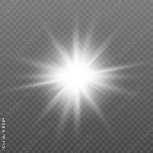 White starbursts radiate outward on a transparent layer, producing sparkling highlights with radiant particles and subtle lens flare effects.
