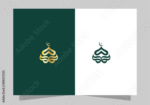 Islamic Icon Logo, Modern Islamic Mosque Logo, Crescent Moon and Star vector design 