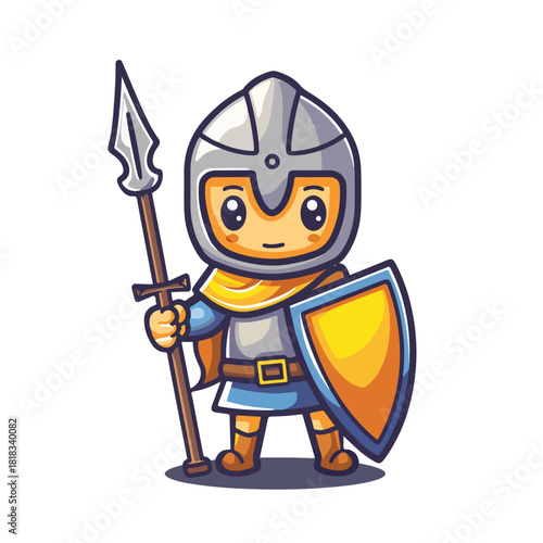 Adorable Cartoon Knight with Spear and Shield