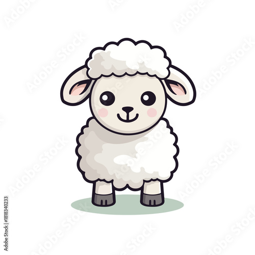 Adorable Cartoon Sheep with Fluffy Wool and Big Eyes