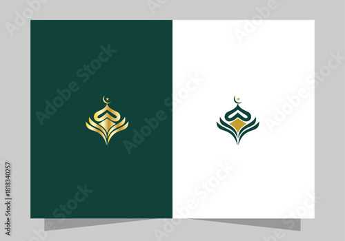 Islamic Icon Logo, Modern Islamic Mosque Logo, Crescent Moon and Star vector design 