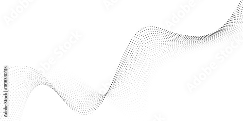 Flowing dots particles nice wave pattern halftone black gradient  transparant white background. Modern