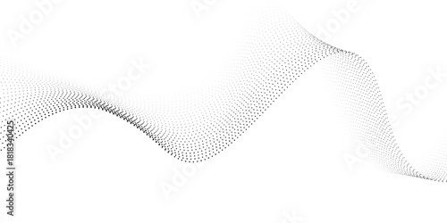 Flowing dots particles nice wave pattern halftone black gradient  transparant white background.