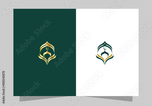 Islamic Icon Logo, Modern Islamic Mosque Logo, Crescent Moon and Star vector design 