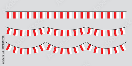 Seamless flag of Indonesia party bunting border. Flat design illustration.	