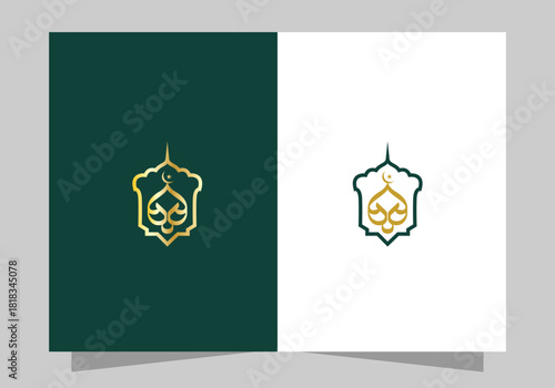 Islamic Icon Logo, Modern Islamic Mosque Logo, Crescent Moon and Star vector design 