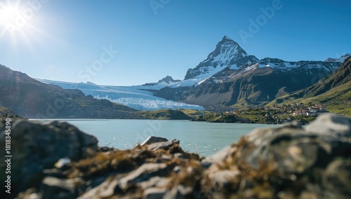 Ice sea during summer with glaciers on Mont Blanc massif in the Alps, mountain landscape reflecting seasonal melt, Earth Day