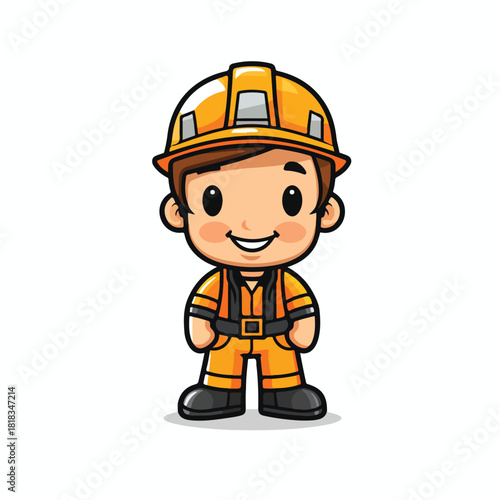 Cartoon Construction Worker with Hard Hat and Orange Overalls Smiling