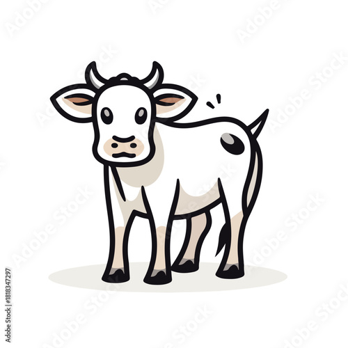 Cartoon Cow with Black Outlines and a Single Spot on its Body