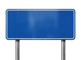Blank blue road sign isolated PNG, empty traffic signage for customizable messages and directions on transparent background
