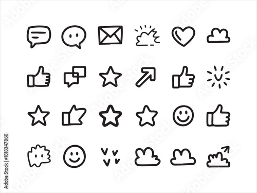 Minimal Line UI Icons Set – Chat, Like, Star, Arrow and Cloud
