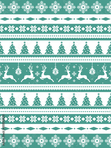 Christmas Pixel Teal Reindeer and Snowflake Seamless Pattern