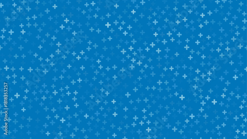 Blue plus signs seamless geometric pattern. Minimal medical background crosses in varying shades. Abstract vector design healthcare and hospital wallpapers.