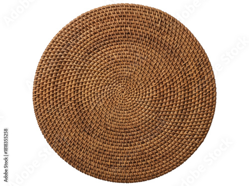 Tableau sur toile Round woven placemat PNG isolated on transparent background, rustic brown wicker