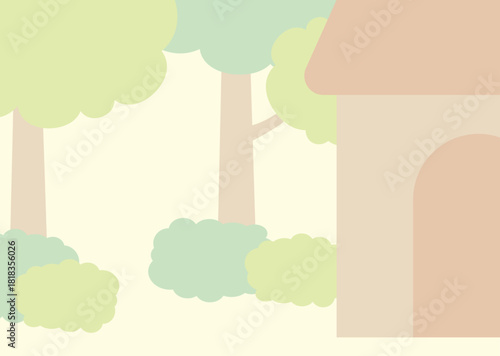 森の中に家がある背景イラスト