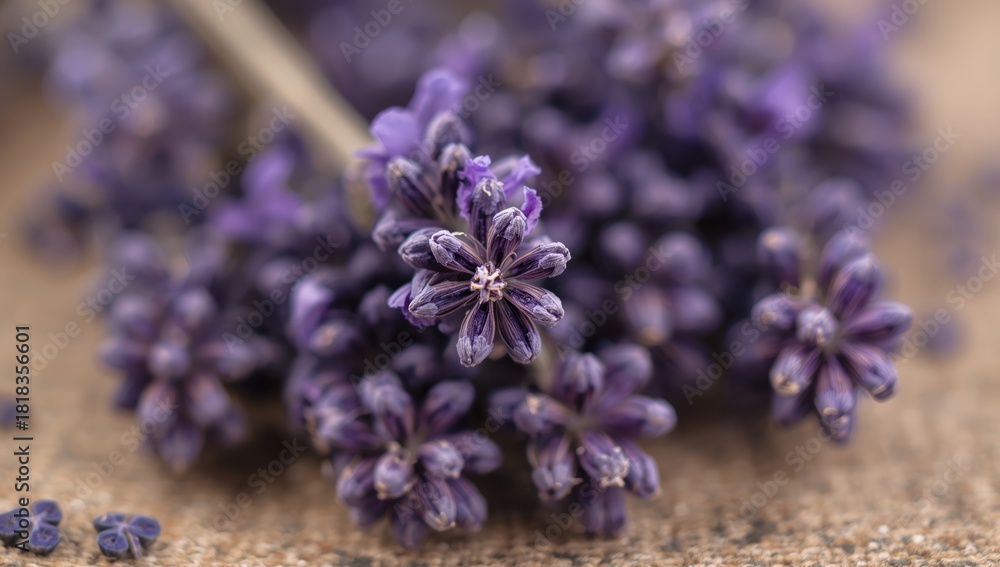 Obraz premium Close-up of lavender flowers used as a background for text or design, emphasizing floral textures